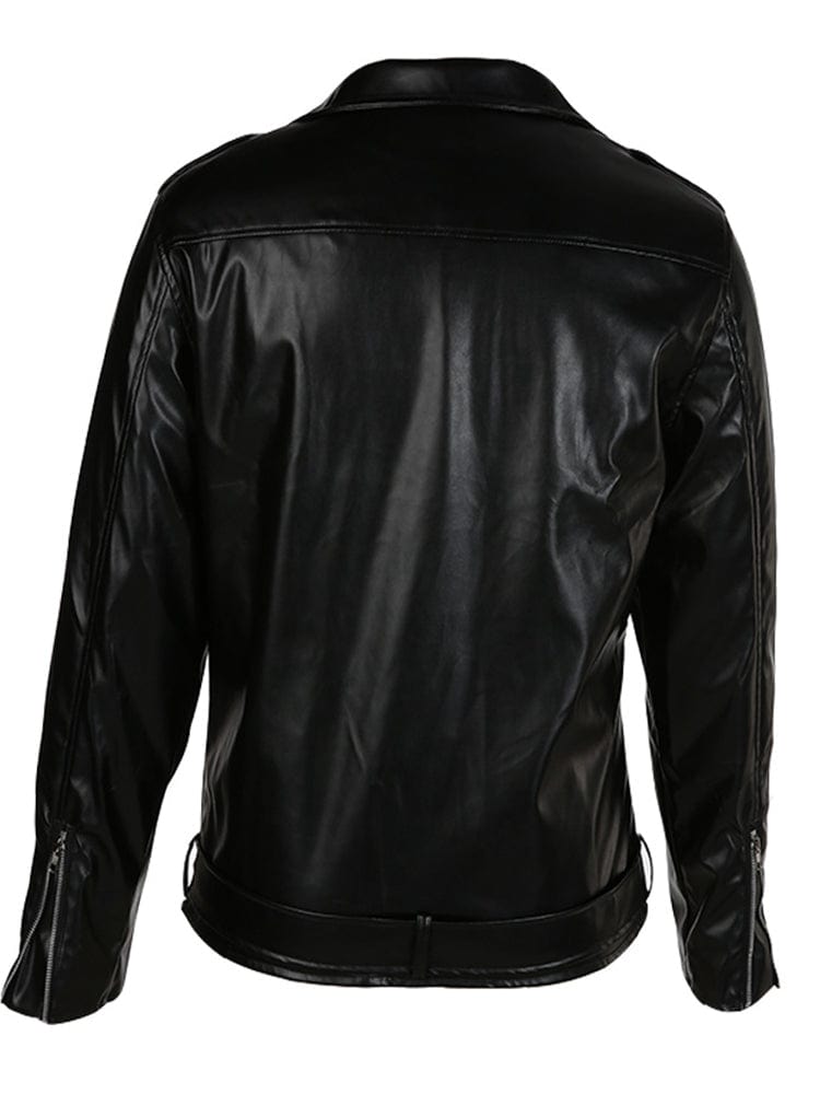 menaful Turtleneck Paneled PU Leather Biker Jacket