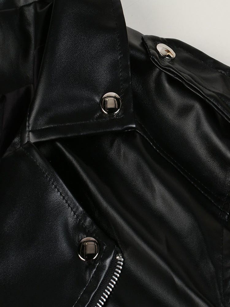 menaful Turtleneck Paneled PU Leather Biker Jacket