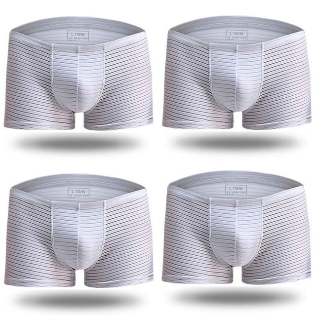 Menaful™ underwear White / L (30-32) Silky Sheer Striped Boxer Briefs 4-Pack