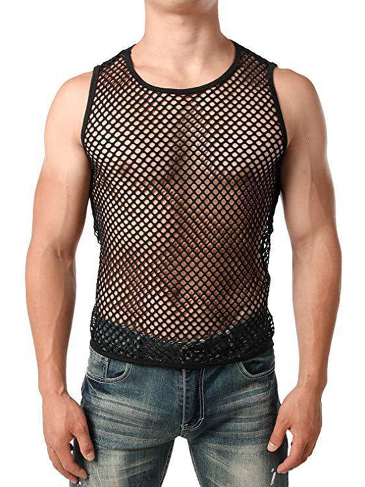 menaful vest Black / M Sexy Hollow Grid Sleeveless Men's Tank Top