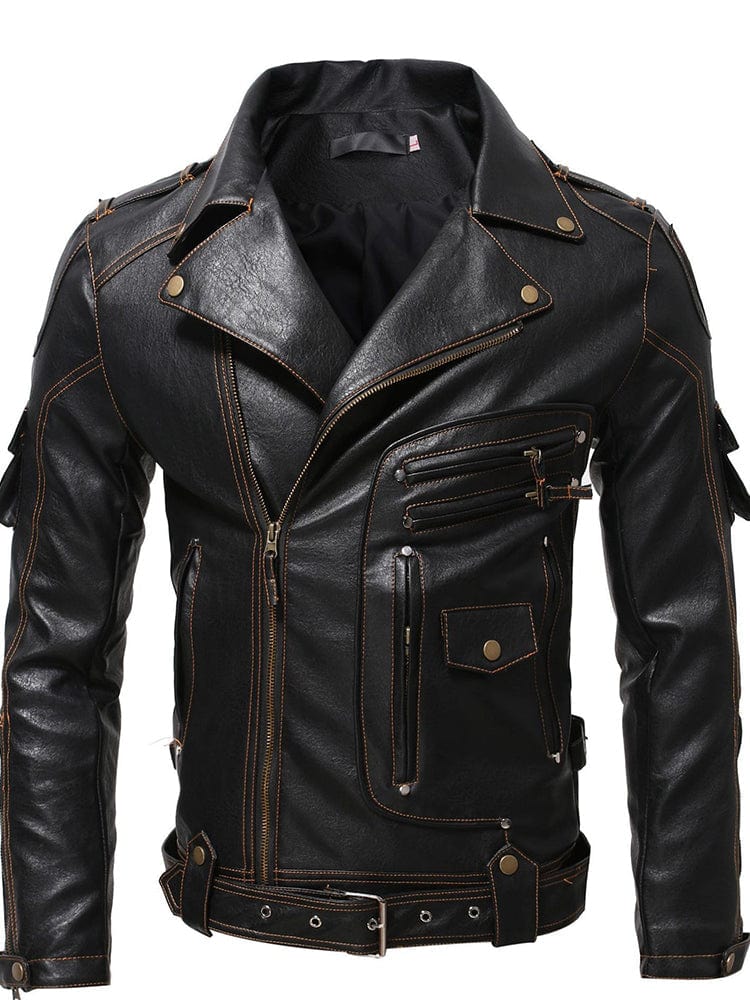 menaful Vintage Leather Retro Biker Jacket