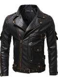 menaful Vintage Leather Retro Biker Jacket