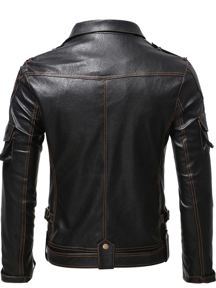 menaful Vintage Leather Retro Biker Jacket