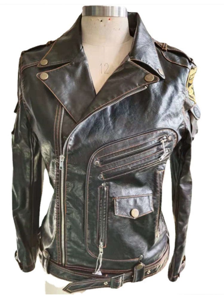 menaful Vintage Leather Retro Biker Jacket