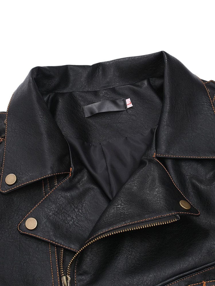 menaful Vintage Leather Retro Biker Jacket