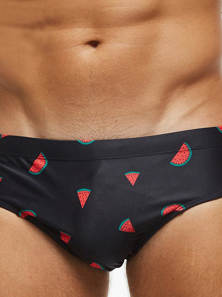 menaful Watermelon / M Solid Color Printed Men's Swim Briefs