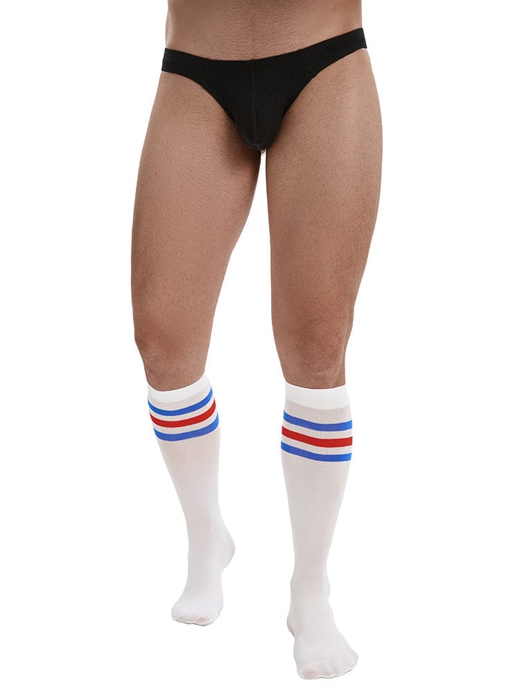 menaful White / 43cm Men's Striped Stockings - White