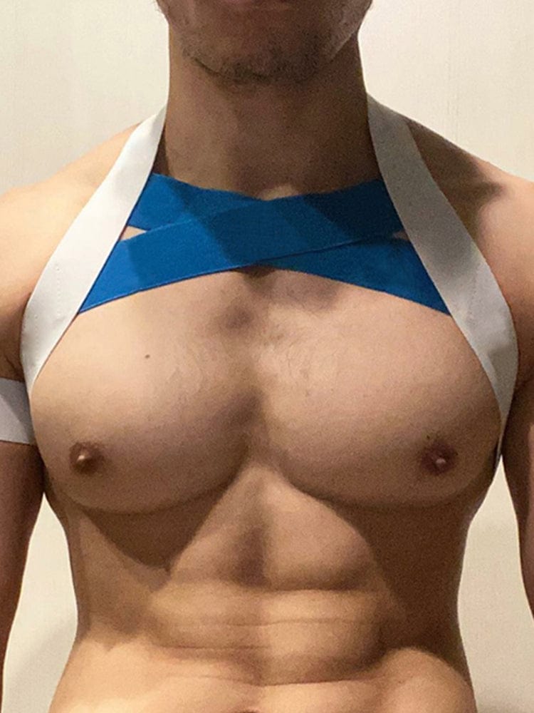 menaful White+Blue / M Men's Elastic Fitness Bondage Chest Strap harness