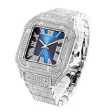 Menaful™ white+blue Men's Roman Scale Fashion Inlaid Diamond Square Quartz Watch (Japanese Movement)