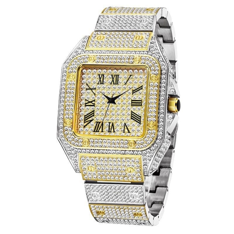 Menaful™ white+gold Men's Diamond-encrusted Square-shaped Fashion Watch