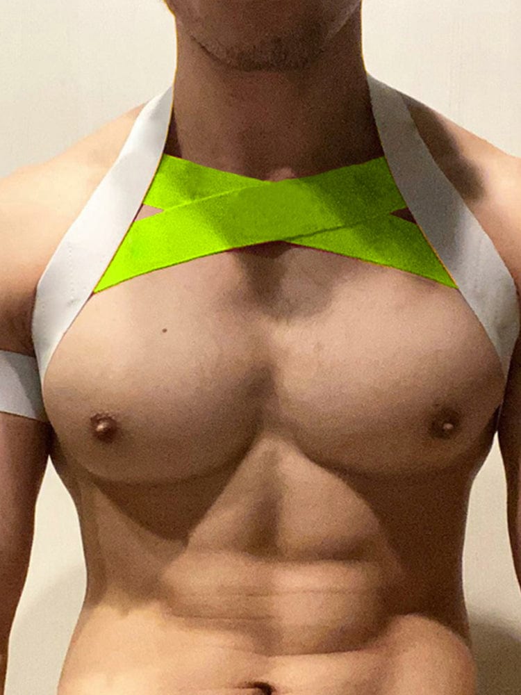 menaful White+Green / M Men's Elastic Fitness Bondage Chest Strap harness