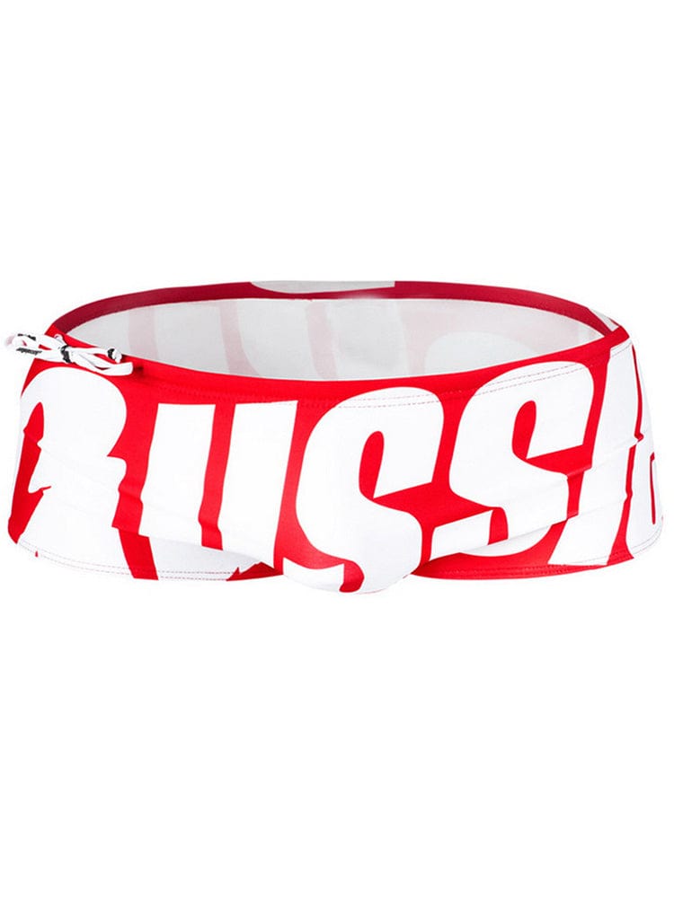 menaful White letters on red background / S Men's Monogrammed Swim Trunks