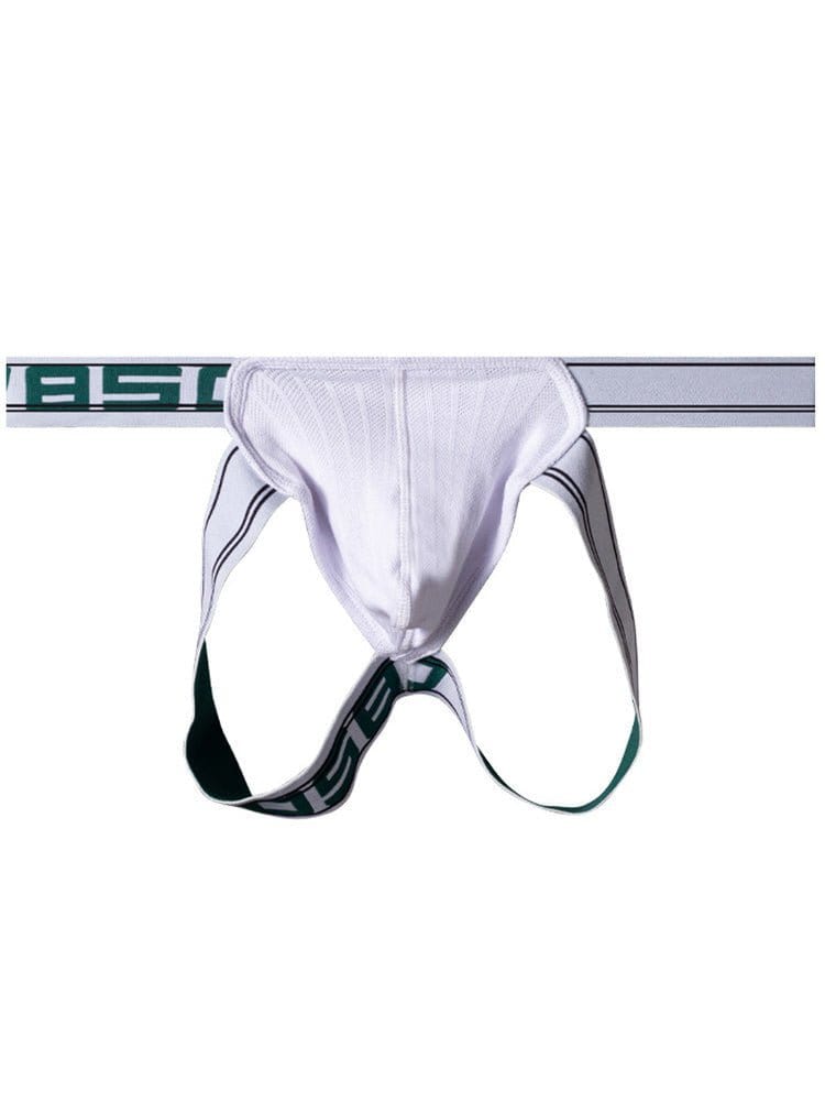 menaful White / M Double Waistband Erotic Temptation Jockstrap