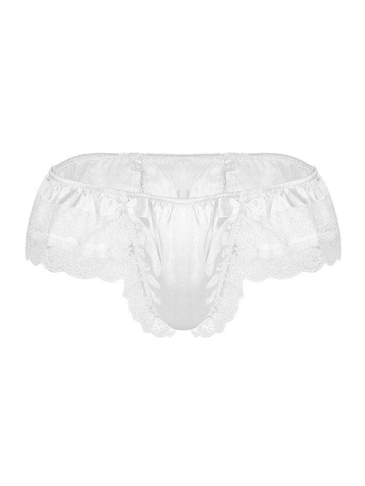 menaful White / M Men's Open Hip Lace Spandex Thong