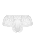 menaful White / M Men's Open Hip Lace Spandex Thong