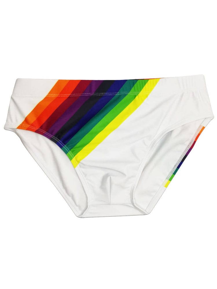 menaful White / M Men's Rainbow Print Low Waist Triangle Swim Briefs