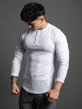 menaful White / M Men's Round Neck Casual Tight-fitting Clothes Cotton T-shirt