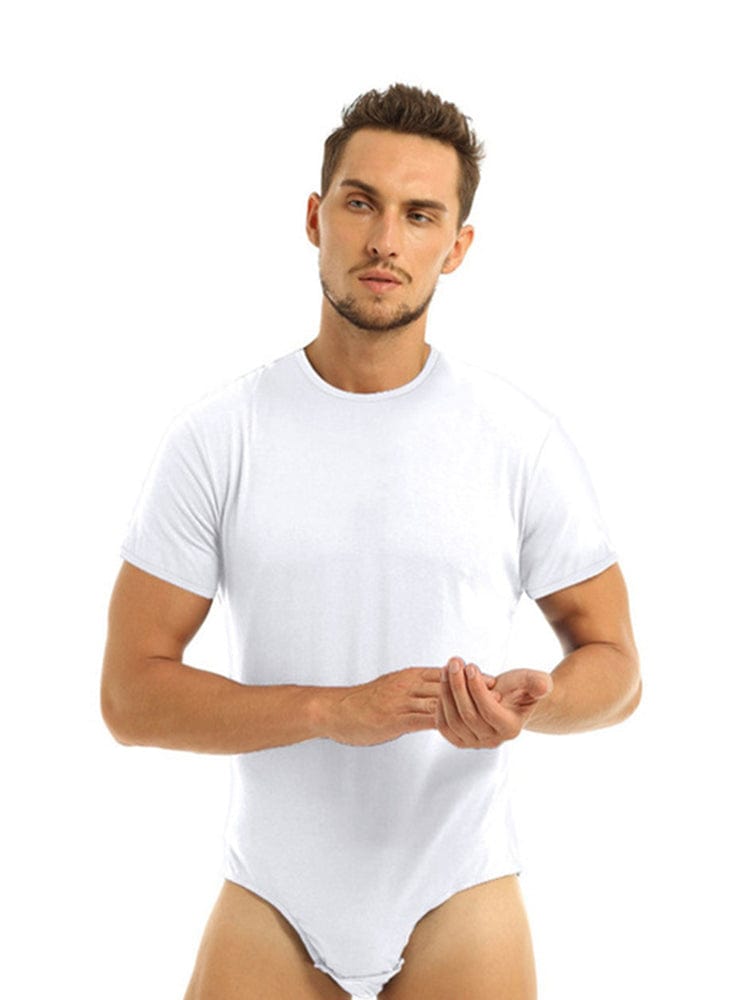 menaful White / M Men's Round Neck One Piece Pajamas Bodysuit