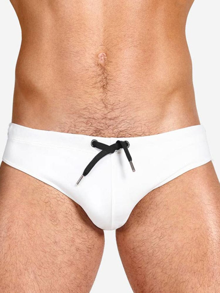 menaful White / M Men's Solid Color Sexy Triangle Swim Briefs