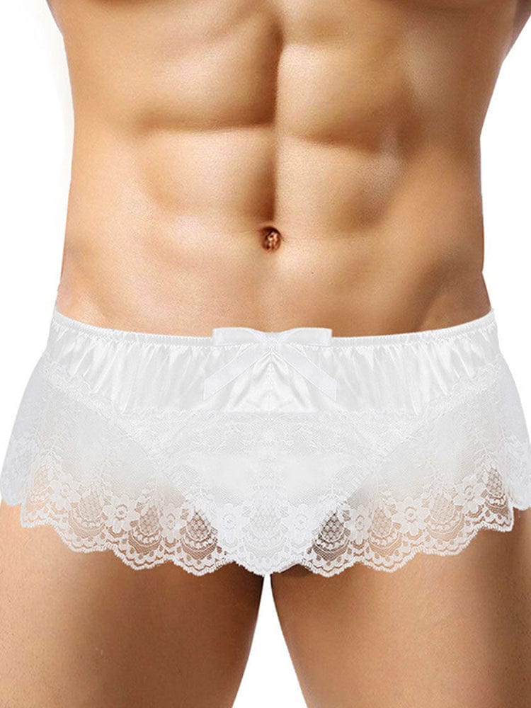 menaful White / M Mens Lace Spandex T Thong