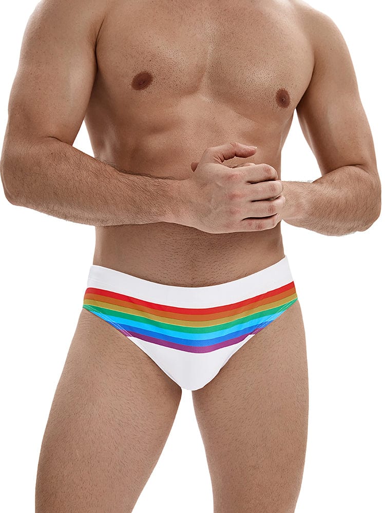 menaful White / M Rainbow Swim Briefs - White