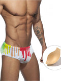 menaful White / M Sexy Rainbow Print With Cups Triangle Swimming Briefs