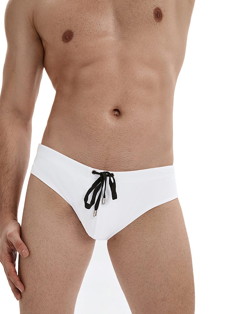 menaful White / M Side Double Zip Sexy Swim Briefs - White