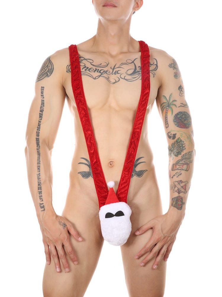 menaful White Men's Santa Claus Sexy Men's Bib Underwear