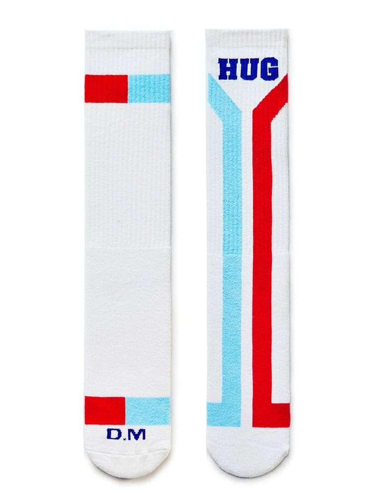 menaful White / One Size Color Blocked Cotton Letter Sports Thigh-high Socks