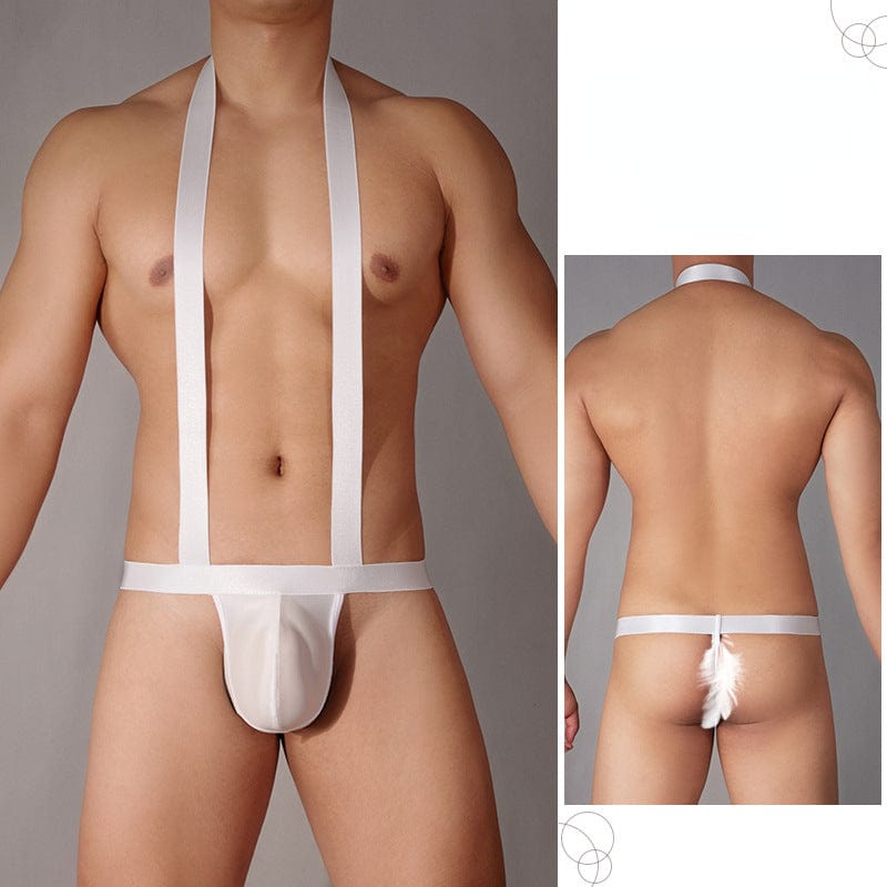 Menaful™ white / one-size Men's Elastic Thong with Suspenders