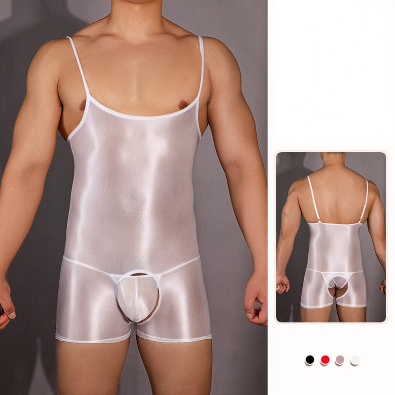 Menaful™ white / onesize Men's Ultra Stretch Open Crotch Suspenders Bodysuit