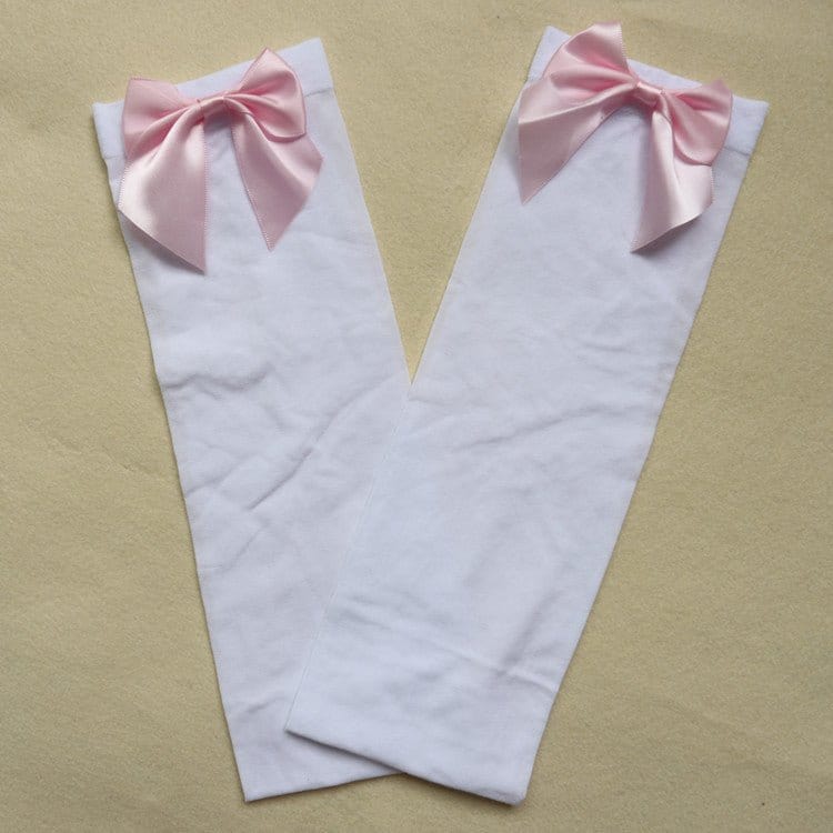 menaful White+Pink / One Size Cute Velvet Bow Stockings