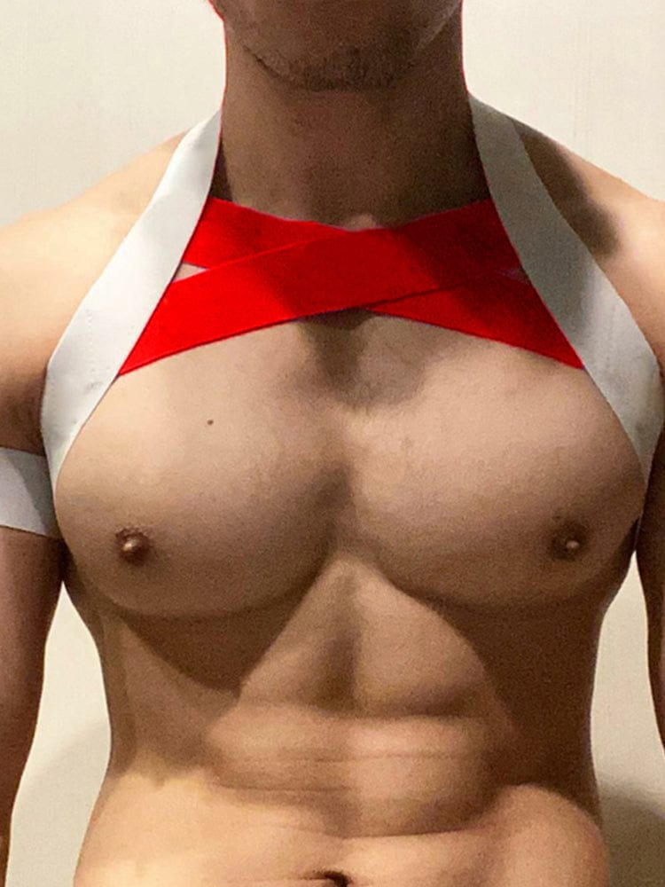 menaful White+Red / M Men's Elastic Fitness Bondage Chest Strap harness