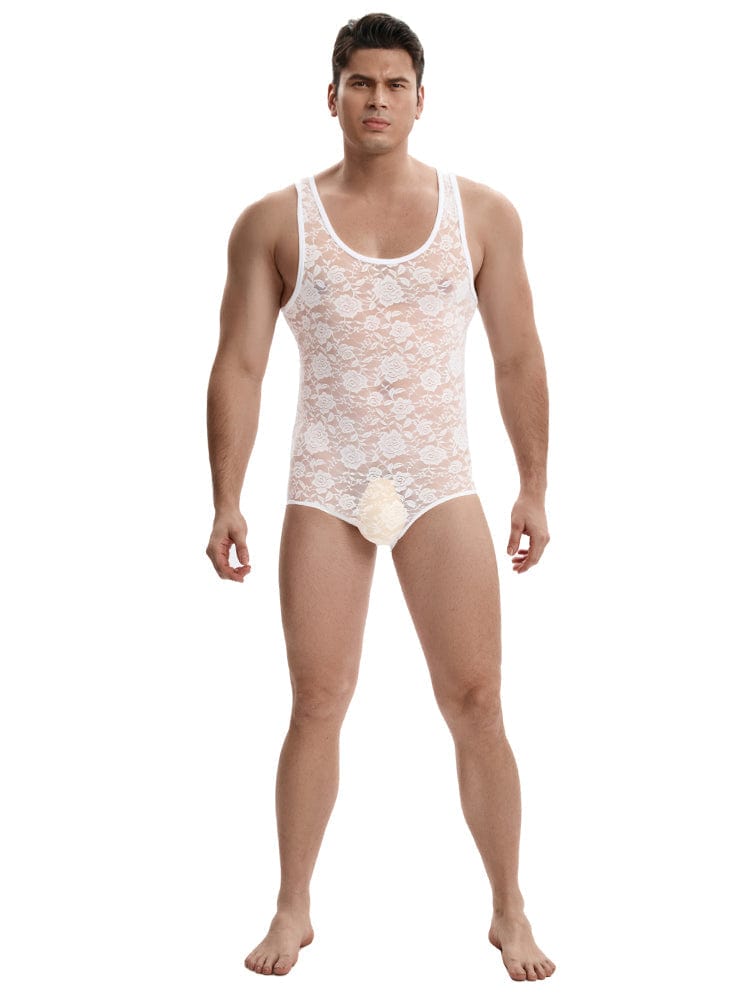 menaful White / S Lace with Flower Bodysuit