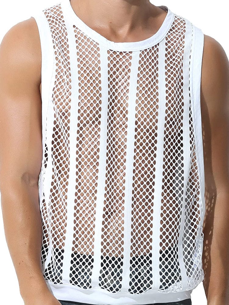 menaful White / S Men's Casual Hollow Out Sexy Tank Top