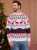 Menaful™ white / S Men's Christmas Reindeer Jacquard Long Sleeve Sweater