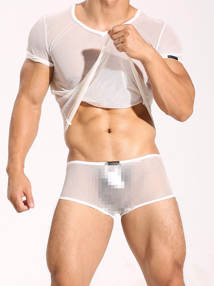 menaful White / S Men's Mesh Lightweight Sexy Lingerie Set