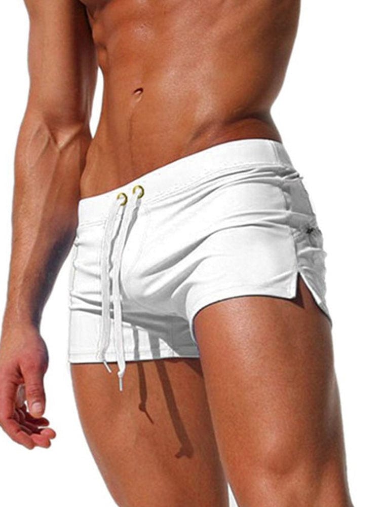 menaful White / S Men's Solid Color Beach Quick-drying Flat Swim Trunks