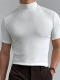 menaful White / S Men's Tight Neck Solid Color Short Sleeve Bottoming Shirt