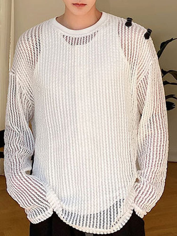 menaful White / S Sheer Crew Neck Mesh T-shirt