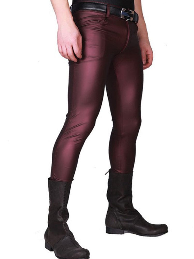 menaful Wine / ES Skinny Motorcycle Men's PU Leather Pants