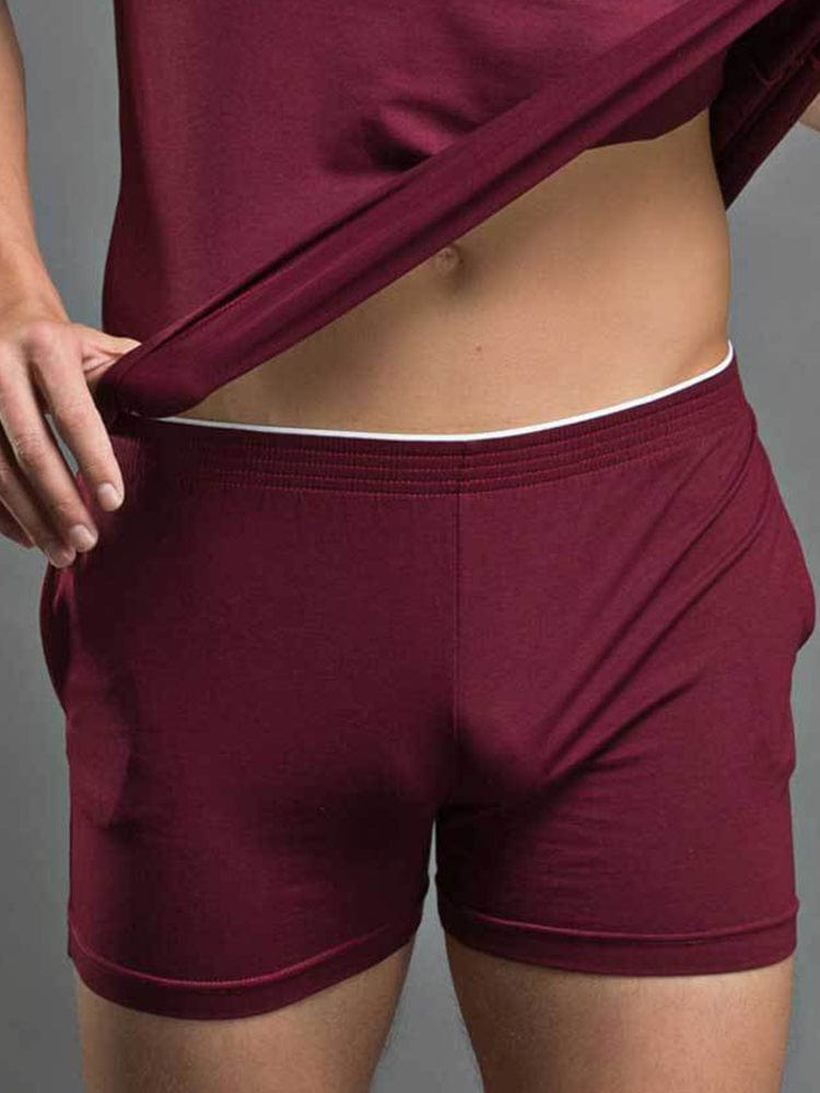 menaful Wine Red / M Men's Modal Solid Colour Home Shorts