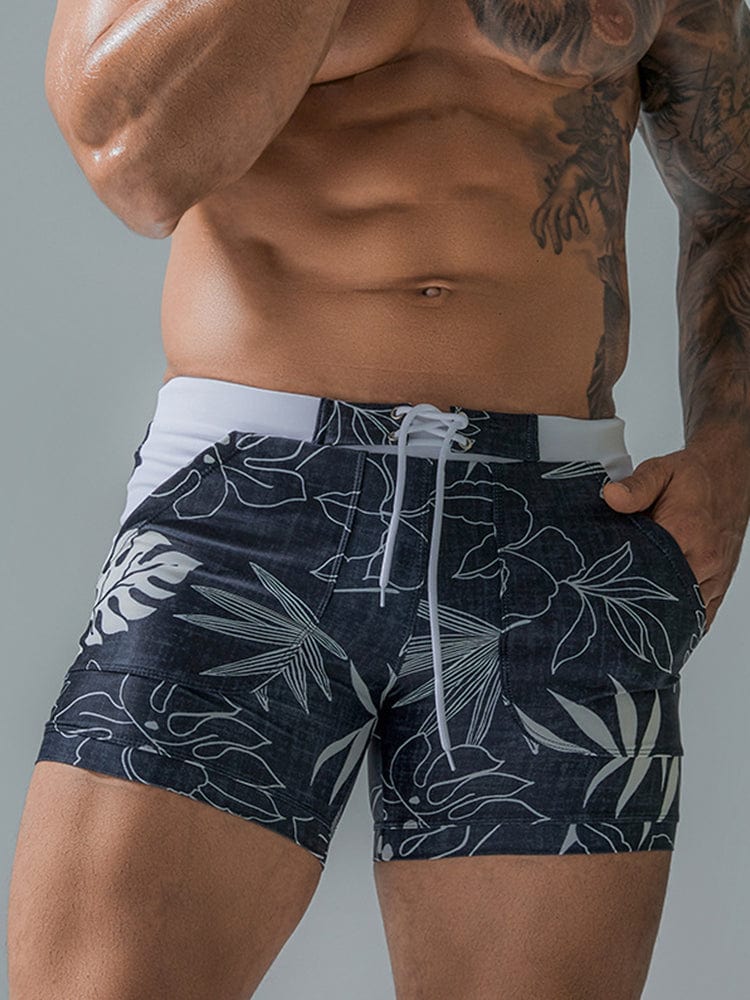 menaful With beige color flowers / S Men's Printed Quick-drying Boxer Trunks