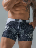 menaful With beige color flowers / S Men's Printed Quick-drying Boxer Trunks