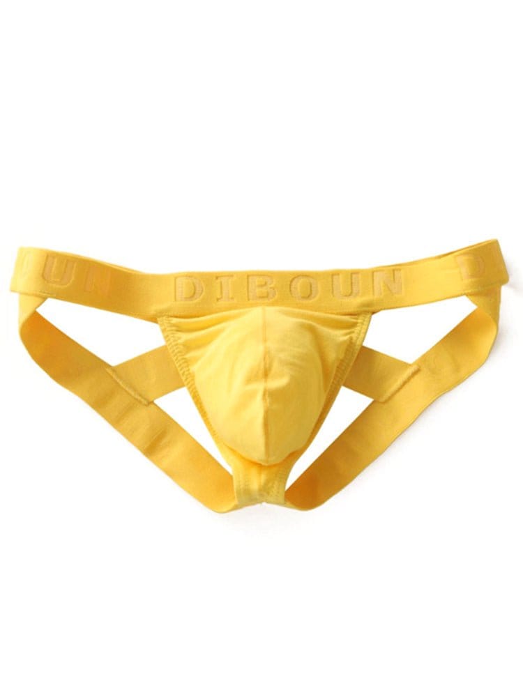 menaful Yellow / M Cotton U Bulge Pouch Double Jockstrap