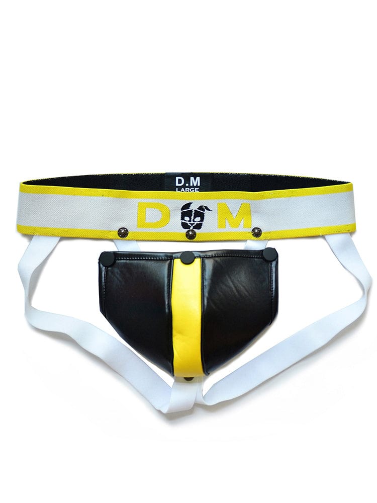 menaful Yellow / M Detachable Button Leather Jockstrap