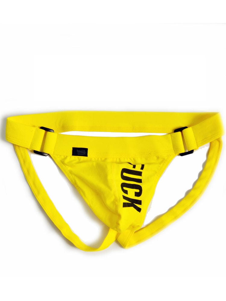 menaful Yellow / M Men's Solid Color Letters Low Waist Sexy Thong