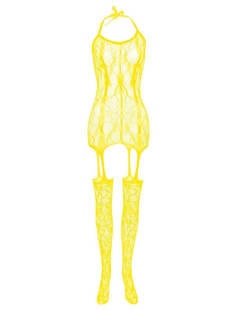 menaful Yellow / One Size Front And Rear Cutout Sock Bodysuit