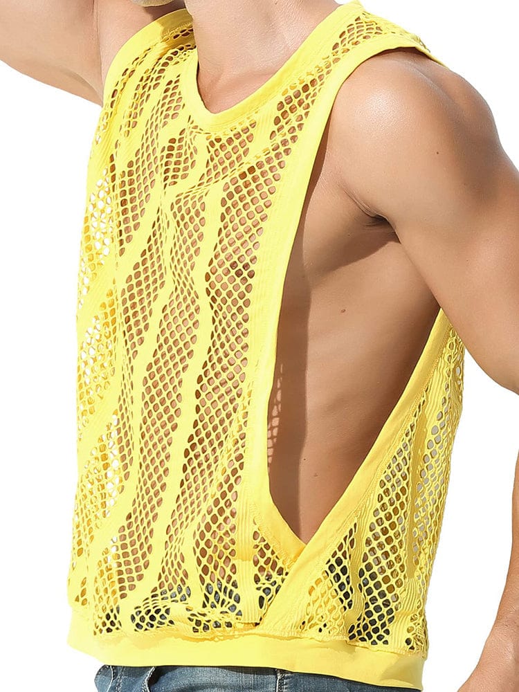 menaful Yellow / S Men's Casual Hollow Out Sexy Tank Top