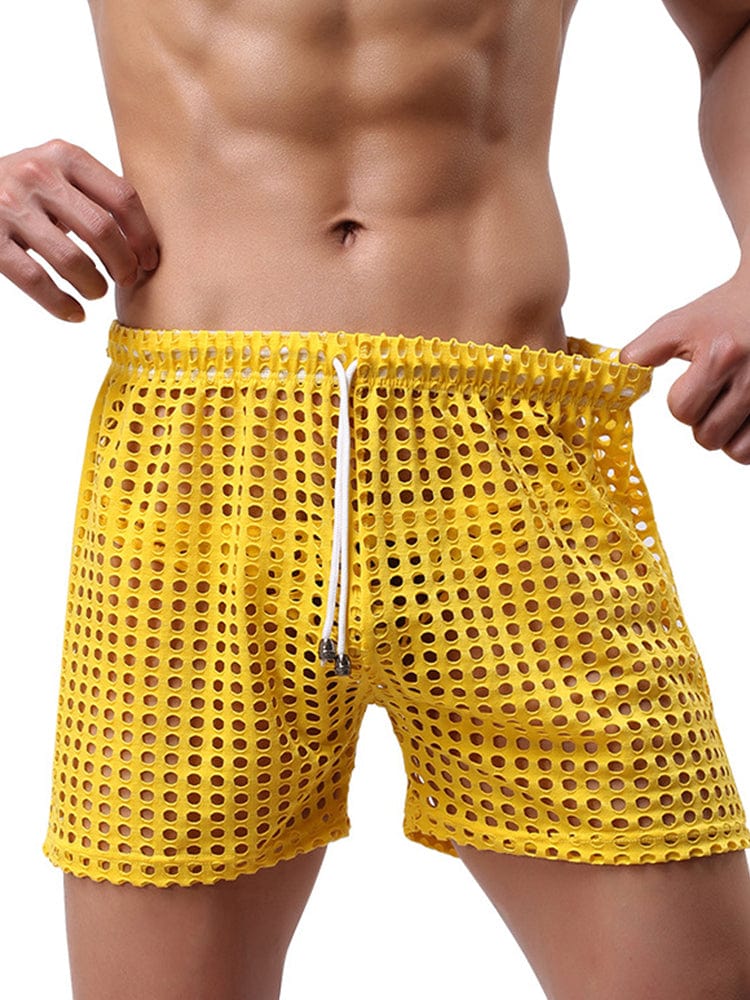 menaful Yellow / S Men's Loose Sexy Mesh Shorts